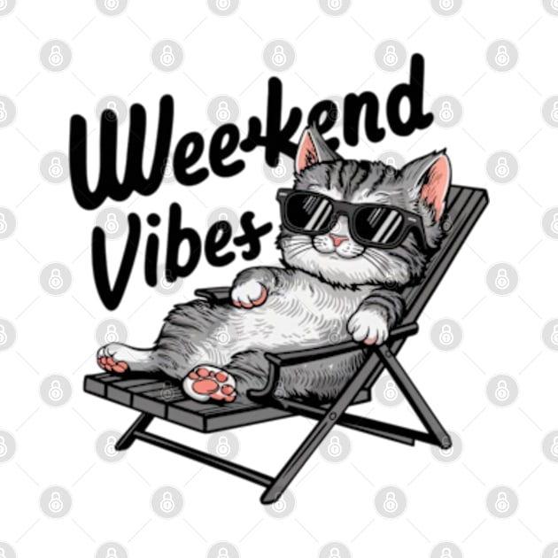 One design features a cool and comfortable kitten wearing sunglasses, casually lounging on a beach chair. (2) by YolandaRoberts