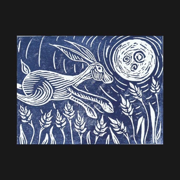 Moon Hare Lino Cut by Keenart