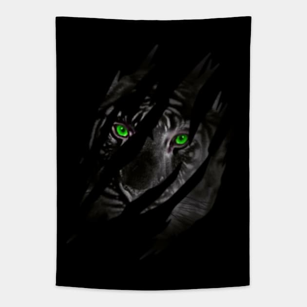 Cat Eye of the Fearless Tiger Silhouette Tapestry by DarkStile