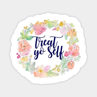 Navy Treat Yo Self Floral Wreath Magnet