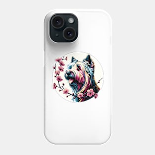 Skye Terrier Enjoys Spring Amidst Cherry Blossoms Phone Case