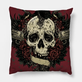 Skull Gun Roses Pillow