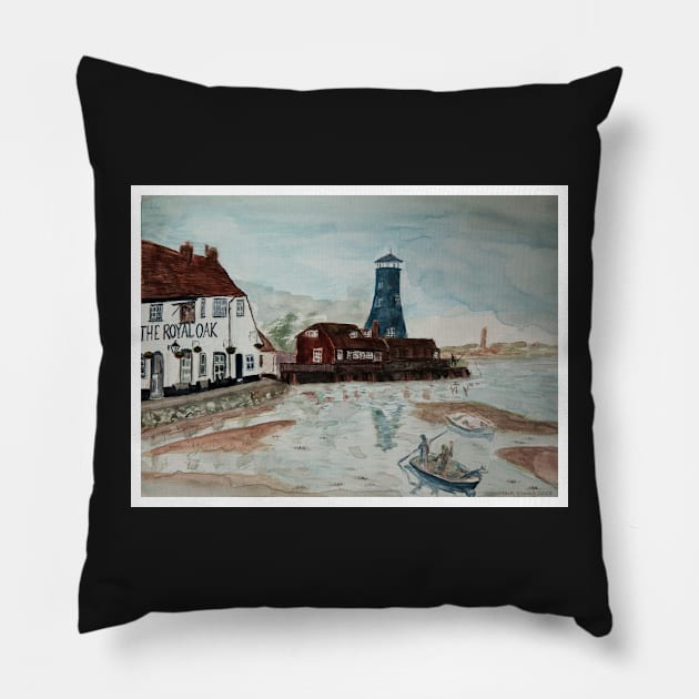 The Royal Oak Pub and old Mill Langston Pillow by Rec Affect Band Merch