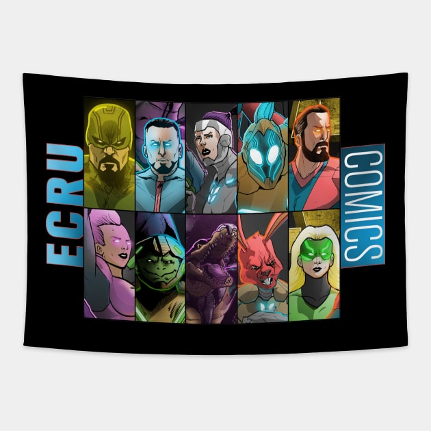 ECRU COMICS Heroes Tapestry by carrillo_art_studios