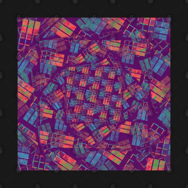 Neon Block Tornado | Purple, Sky Blue, Neon Orange, and Yellow Geometric Design by cherdoodles