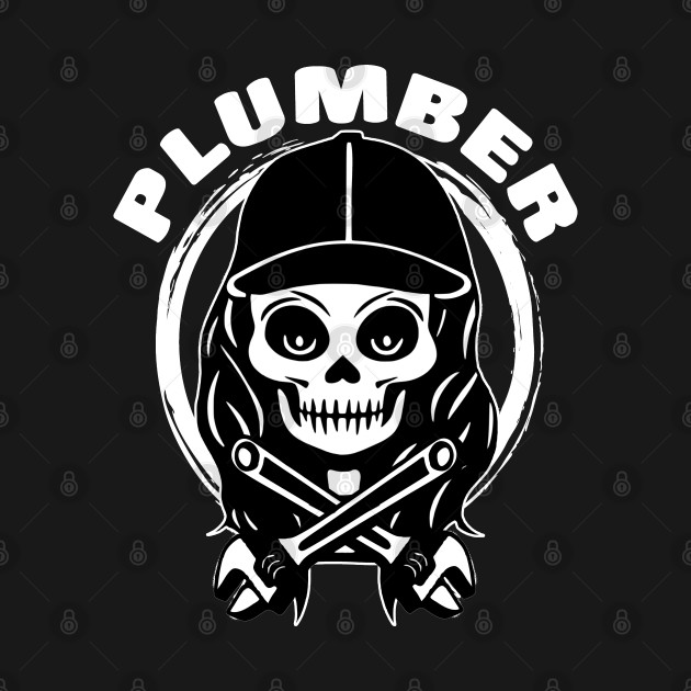 Female Plumber Skull and Wrench White Logo by Nuletto