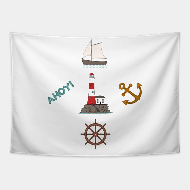 Sailing Illustrative Design Color Tapestry by NataliePaskell