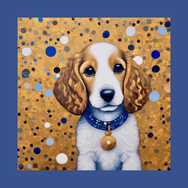 Gustav Klimt Style Puppy Dog with Blue Collar by bragova