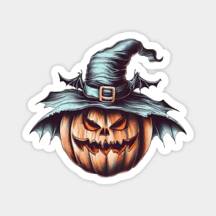 Gothic halloween pumpkin with witch hat Magnet