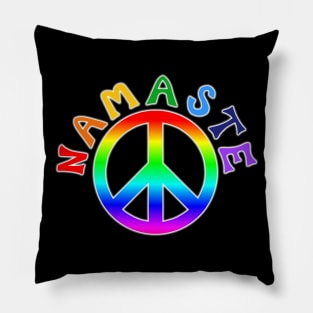 Namaste Rainbow Pride Peace Sign Pillow