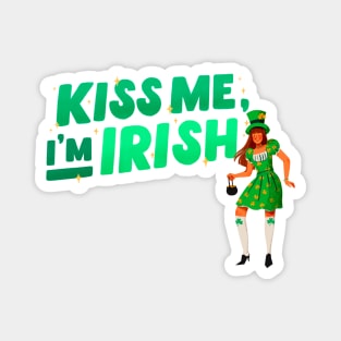 Kiss me I'm Irish Woman in Irish costume with Pot of Gold Magnet