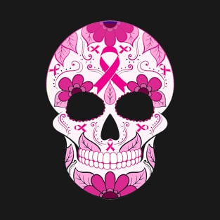 Wife Mom Breast Cancer Awareness Skull Pink Ribbon T-Shirt