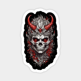 Demon skull head with red horn Magnet