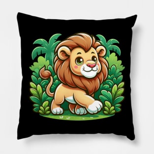Cartoon Lion Prancing In The Jungle King of the Jungle Lion Pillow