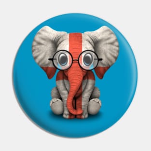 Baby Elephant with Glasses and English Flag Pin