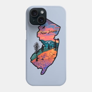 New Jersey State Map Mountain Sunset River Retro Phone Case