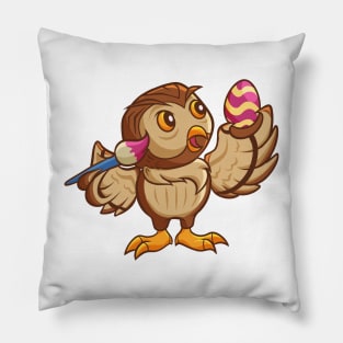 Comic owl painting easter eggs Pillow