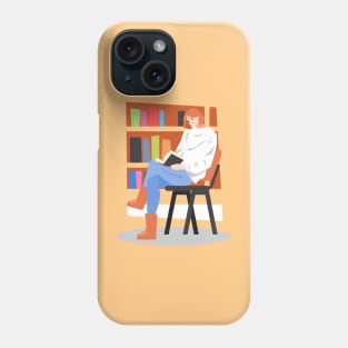 Girl in the Library. Reading Book Phone Case