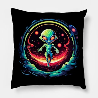 Extraterrestrial Encounter - Retro Alien Design Pillow