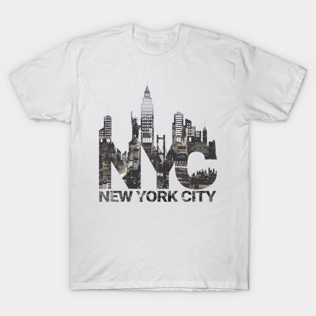 New York City Skyline and Text Black and White Illustration T-Shirt