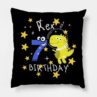 Kids 7th Birthday 7 Year Old Birthday Boy T Rex Dinosaur Space Pillow