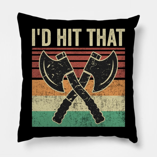 Id Hit That Funny Axe Throwing Retro Vintage Pillow by Visual Vibes