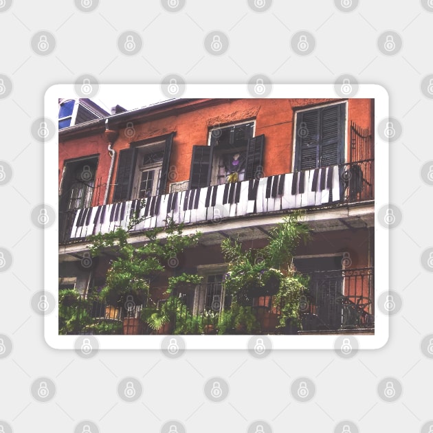 New Orleans French Quarter Black and White Piano Nola Music Home with Green Botanical Garden and Red Iconic Architecture in Southern Louisiana Magnet by Little Shop of Nola