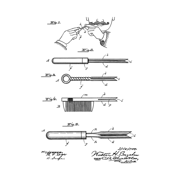 Curling Tongs Vintage Patent Hand Drawing by TheYoungDesigns