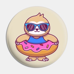 Cute Sloth With Doughnut Swimming Tires Pin