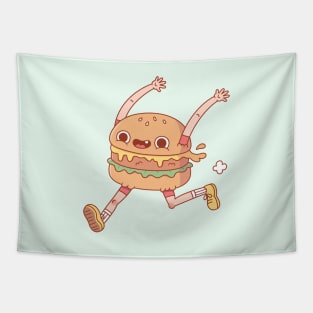 Funny Running Happy Burger Tapestry