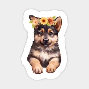 Watercolor German Shepherd Dog with Head Wreath Magnet