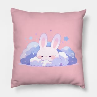 Cute Fluffy Kawaii Chubby Bunny Floating In The Starry Sky Pillow