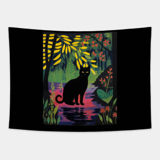 Black Cat in the Garden Tapestry