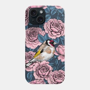 Pink Rose flowers and goldfinch birds Phone Case