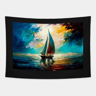 Sailboat at sunset Tapestry