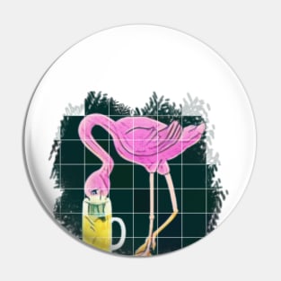 Flamingo Drinking Beer shirt Pin