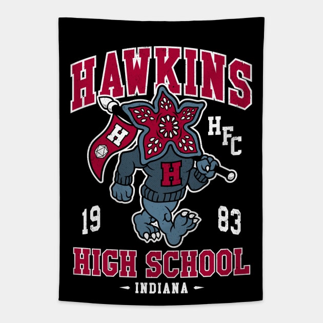 Hawkins High School - Vintage Distressed Creepy Cute College Mascot Tapestry by Nemons