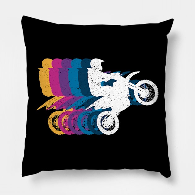 Vintage Dirt Bike Motocross MX Enduro Retro Biker Pillow by ChrifBouglas