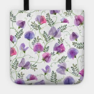 Sweet pea watercolor flowers and leaves seamless translucent composition. Transparent floral spring romantic bouquets Tote