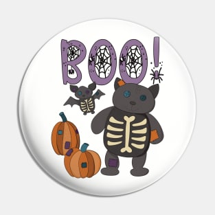 Boo Halloween Bat and Cat Pin