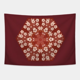 Aloha Hibiscus Kaleidoscope Pattern on Red Tapestry