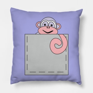 A cheerful monkey peeking out of a pocket Pillow