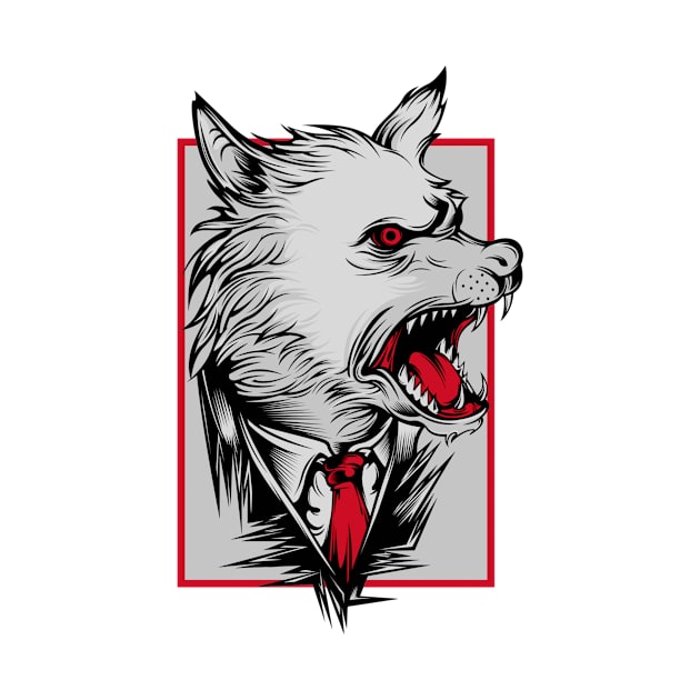 Angry Wolf Dog White Red by BradleyHeal