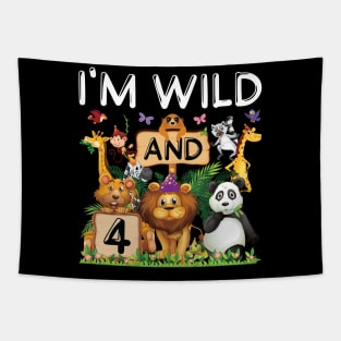 Safari Zoo Animal Lover Kids 4th Birthday Shirt I'm Wild And 4 Birthday Tapestry