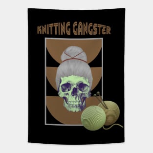 Knitting gangster mint green skull Tapestry