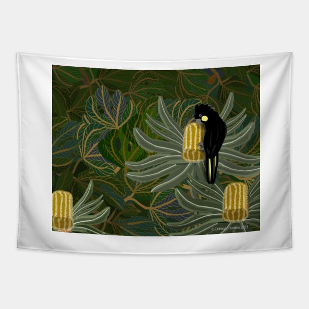 Golden Banksias and Black Cockatoo Tapestry by Donnahuntriss