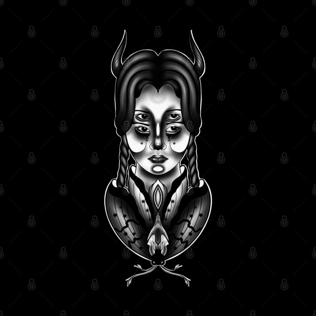 Gothic Evil Butterfly Woman with Four Eyes Dark Art by Print Art Station