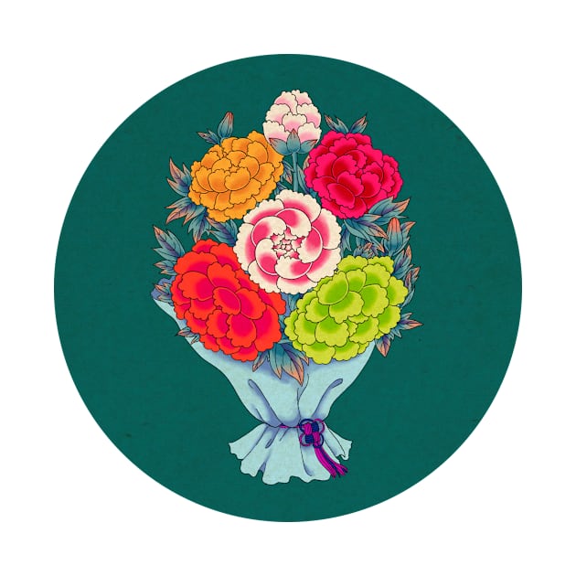 Minhwa: Peony Bouquet H Type (Korean traditional/folk art) by koreanfolkpaint