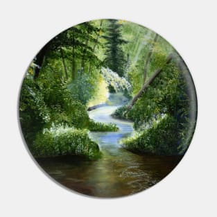 Woodland Stream Oil Painting Pin