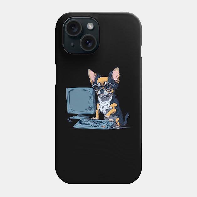 A cute Chihuahua dog is working on computer Phone Case by LibertyofDesign